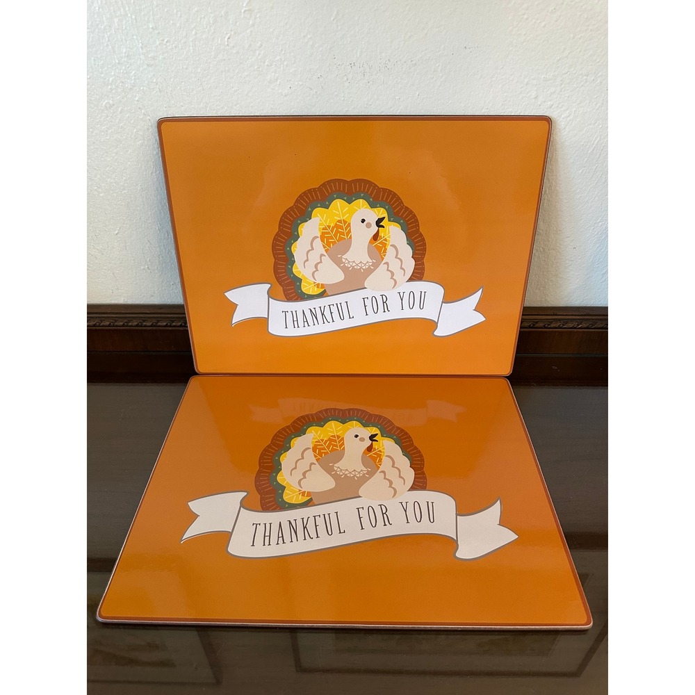Pottery Barn Kids Thanksgiving Turkey Cork Back Placemats Set of 2 Orange 15x11